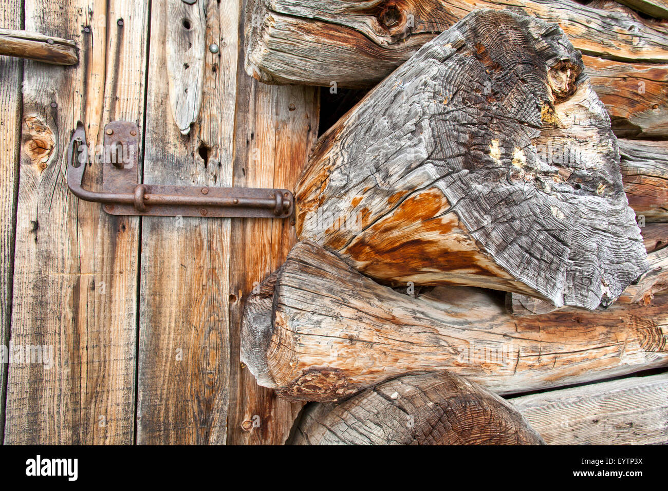 Wooden trunks in log building method Stock Photo