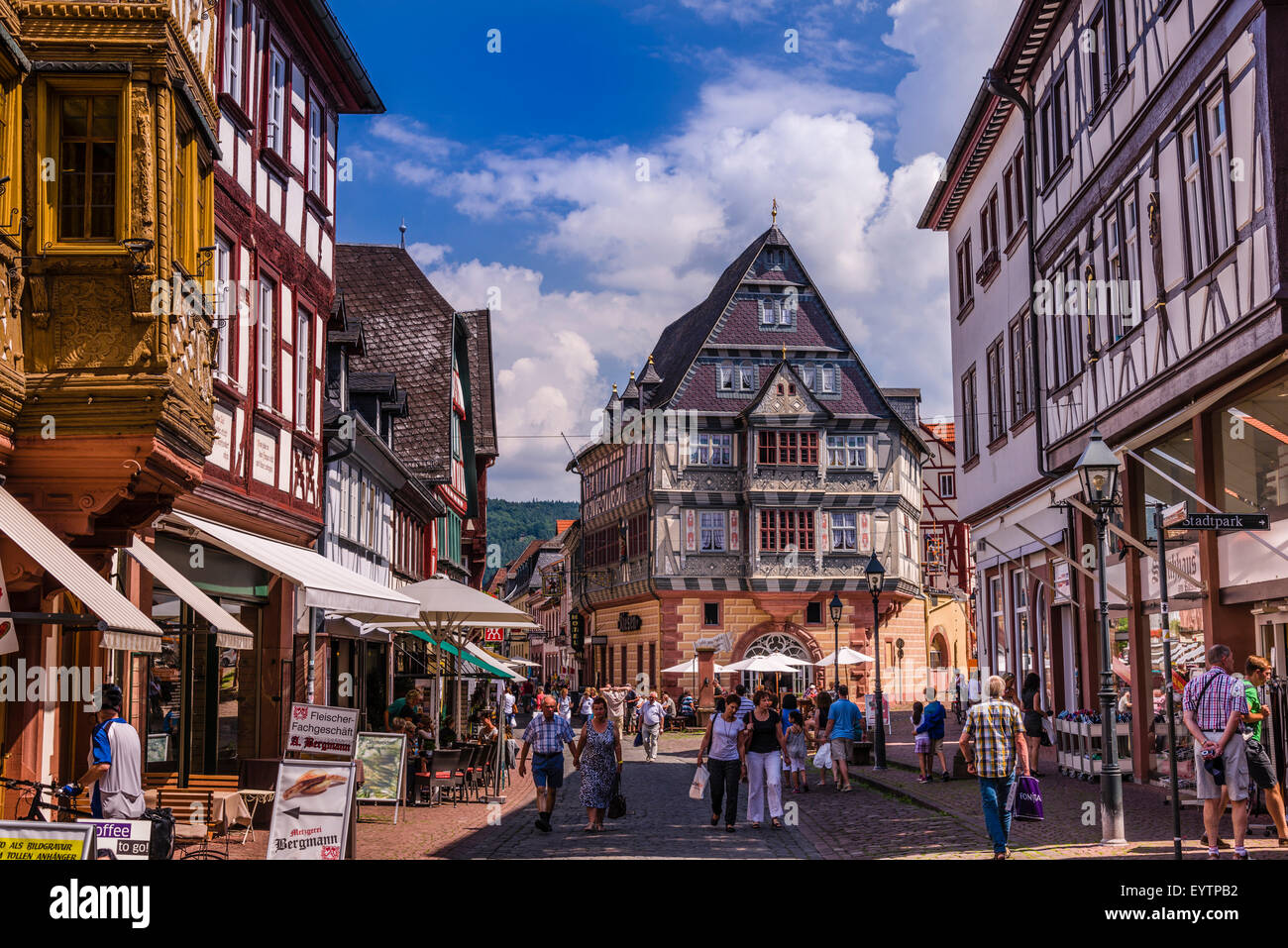 Germany, Bavaria, Lower Franconia, Mainfranken, the Main river, Miltenberg (town), main street, hotel to the giant, the oldest inn of Germany Stock Photo