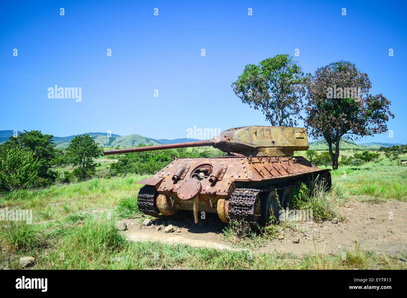 Abandoned rusty tank in Angola, following the civil war Stock Photo