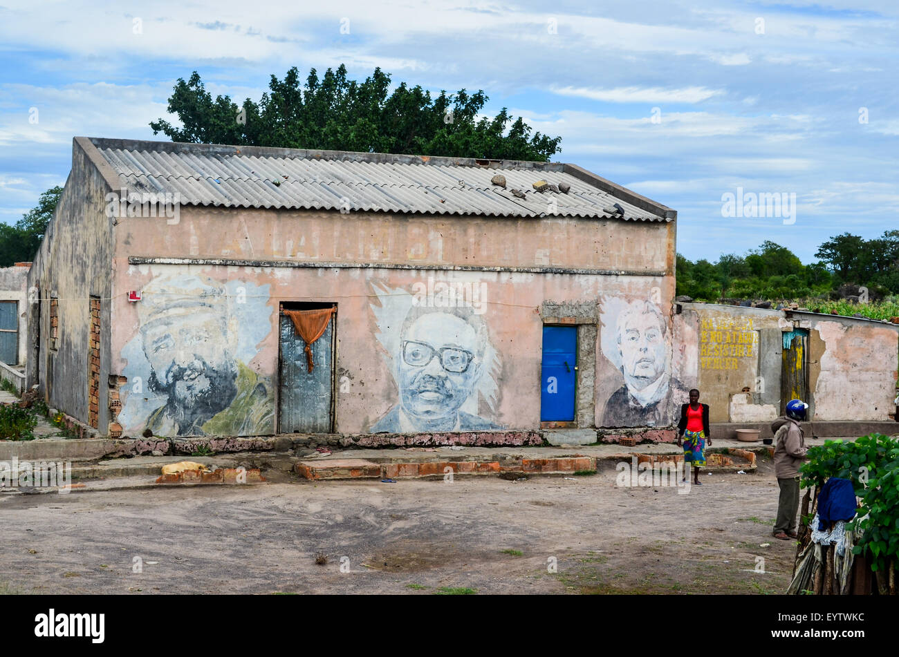 House in Angola painted with the face of Augustinho Neto Stock Photo