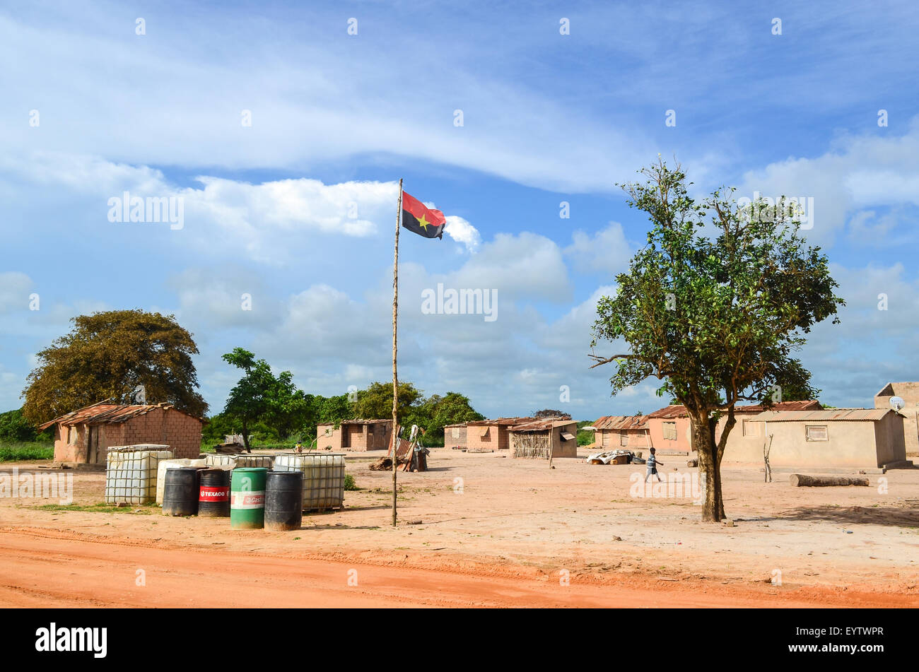 MPLA political party flag in a village in the Zaire province of Angola Stock Photo