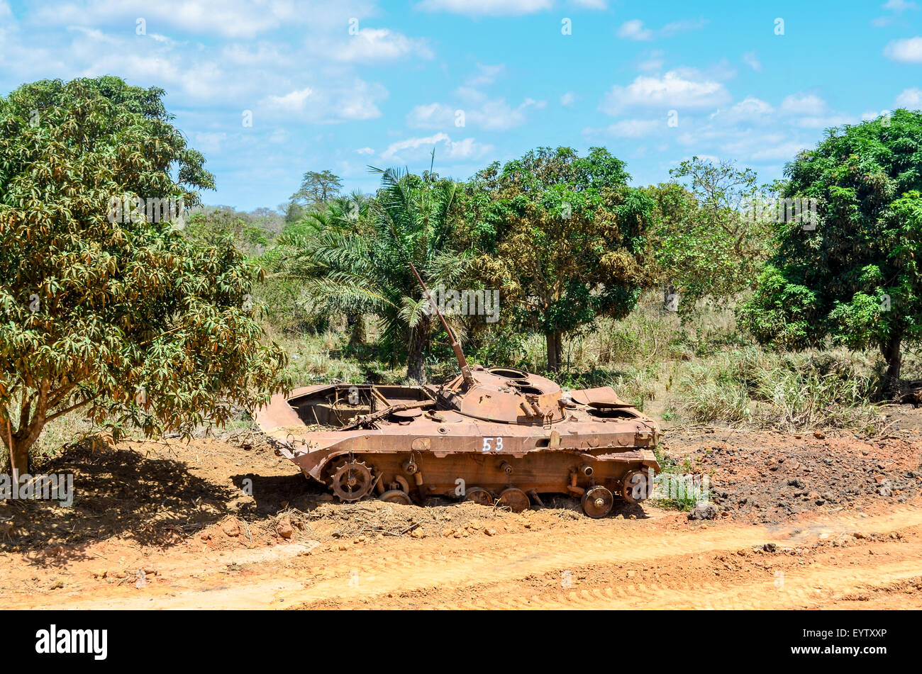 Abandoned rusty tank wreck in Angola, following the civil war Stock Photo