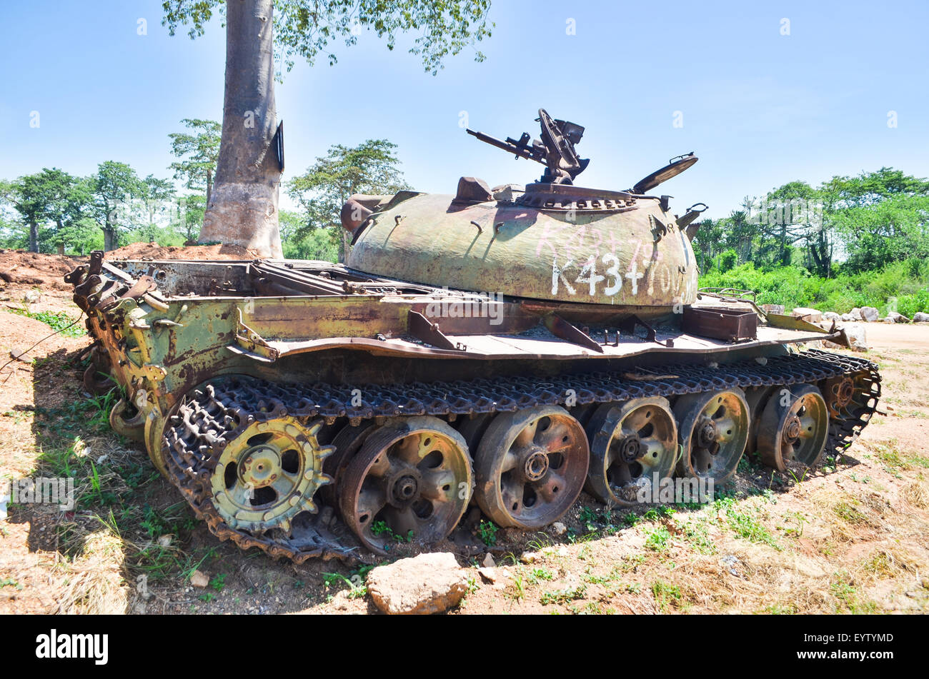 Abandoned rusty tank in Angola, following the civil war Stock Photo