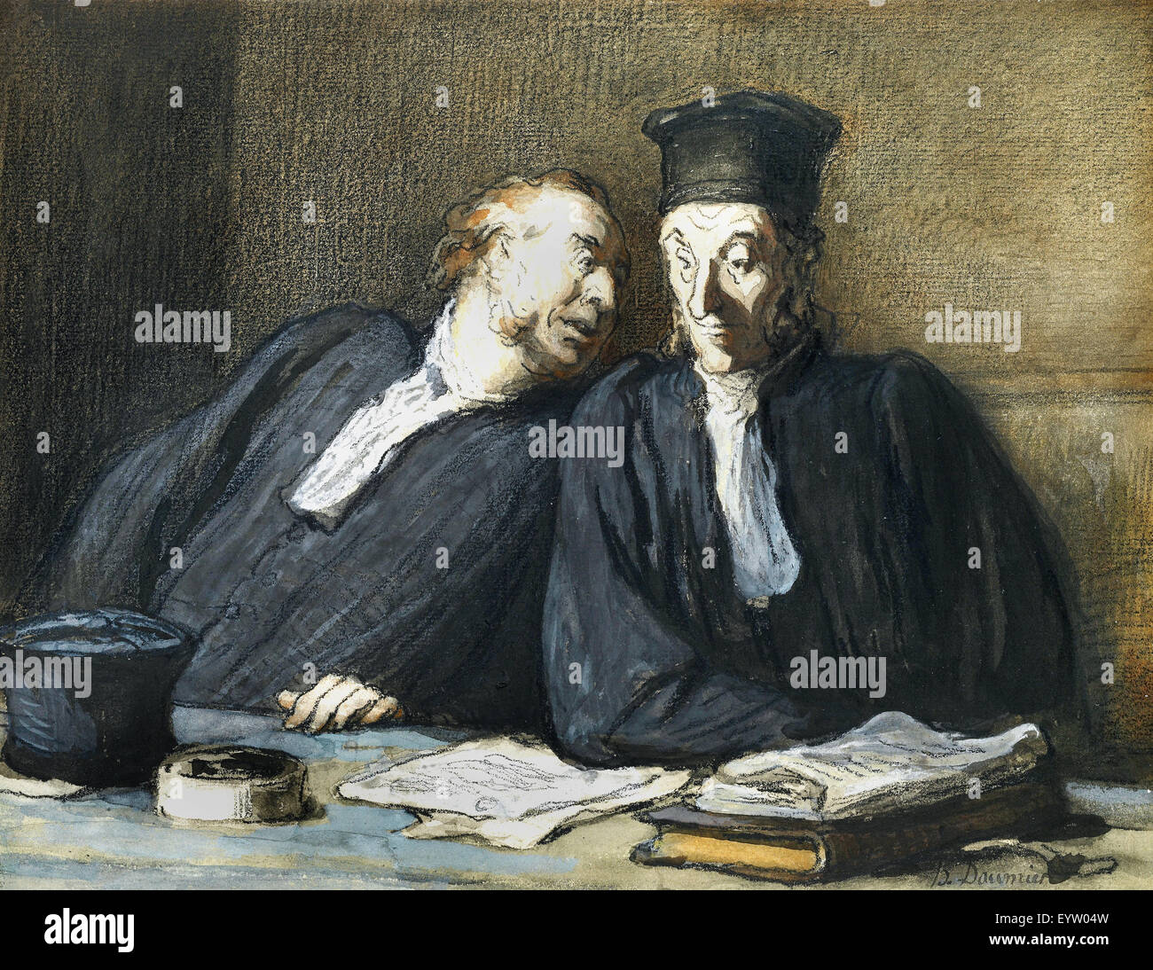 Honore Daumier, Two Lawyers Conversing 1808-1879 Black chalk, gouache, watercolor. The Morgan Library and Museum, New York, USA. Stock Photo