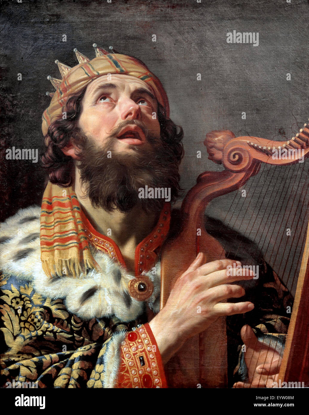 Gerrit van Honthorst, King David Playing the Harp 1622 Centraal Museum, Utrecht, Netherlands, Stock Photo