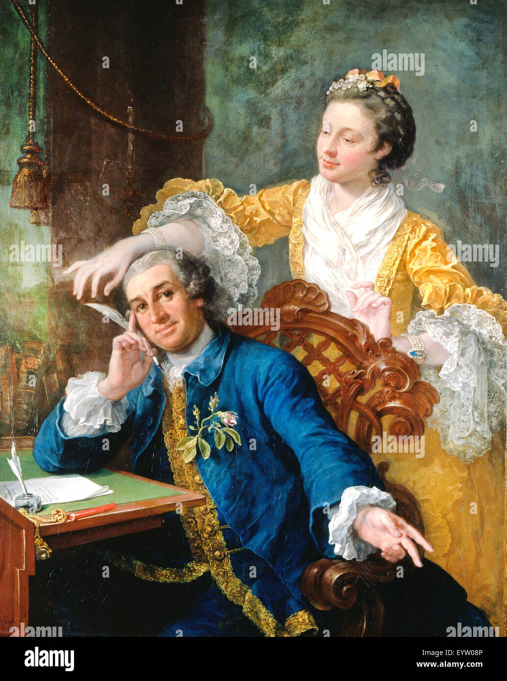 William Hogarth, David Garrick with His Wife Eva-Maria Veigel, "La Violette" or "Violetti". 1757-1764 Oil on canvas. Royal Colle Stock Photo