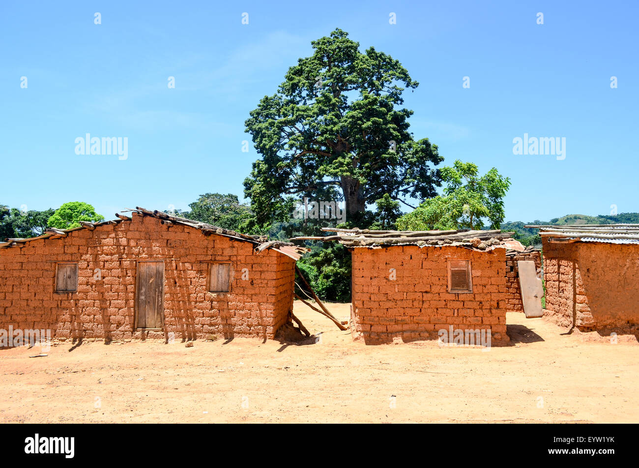 Houses made of mud bricks in Angola Stock Photo