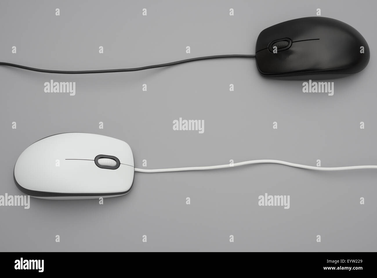 white and black mouses with cables on grey background Stock Photo Alamy