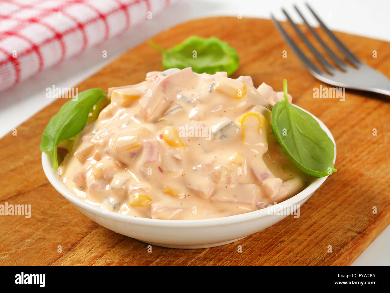 Ham salad dressed with paprika yogurt sauce Stock Photo Alamy