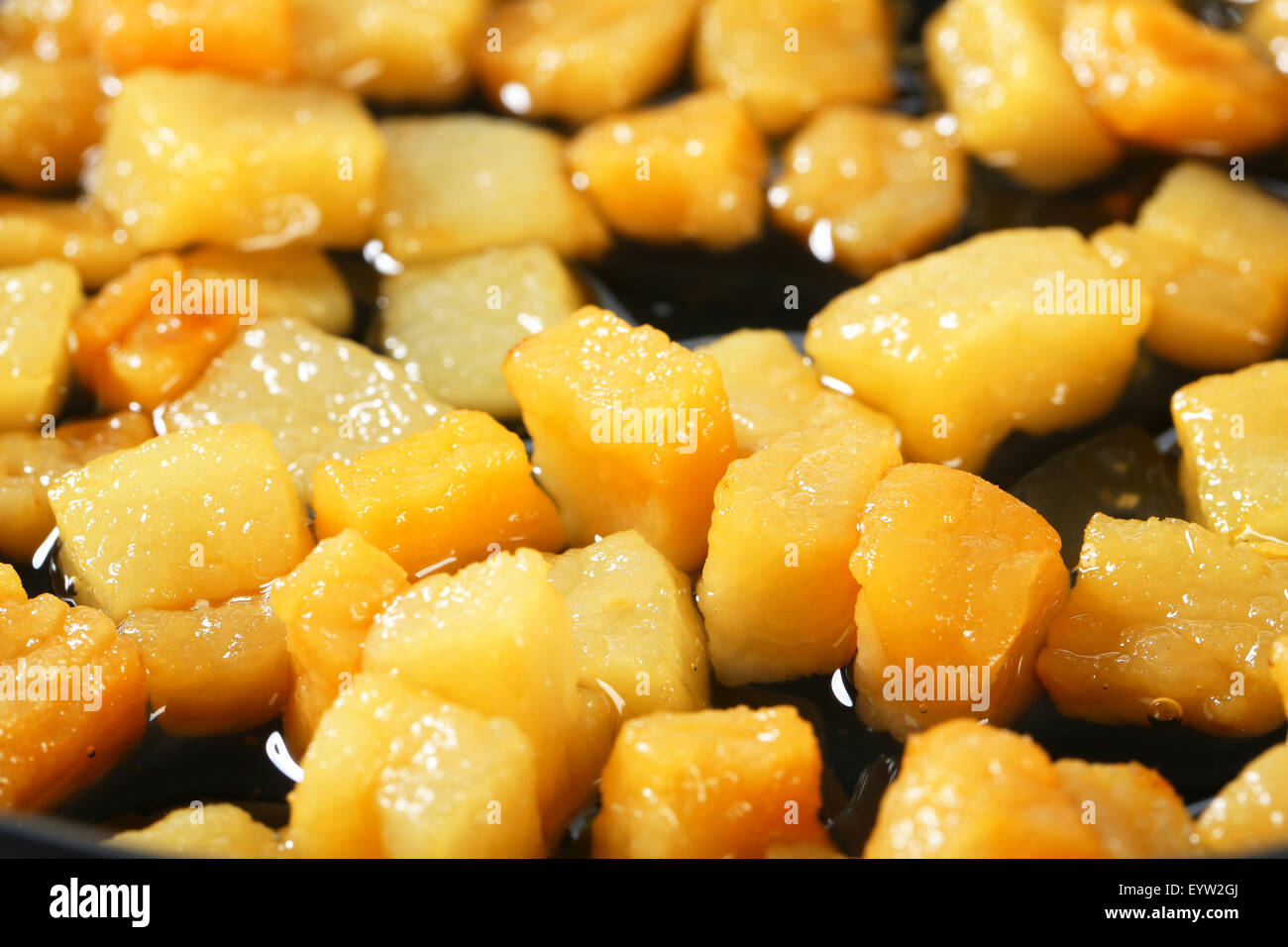 Pan fried pieces of fatback Stock Photo