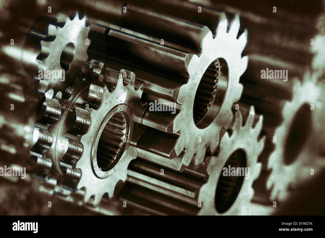 aerospace titanium cogwheels and gears Stock Photo