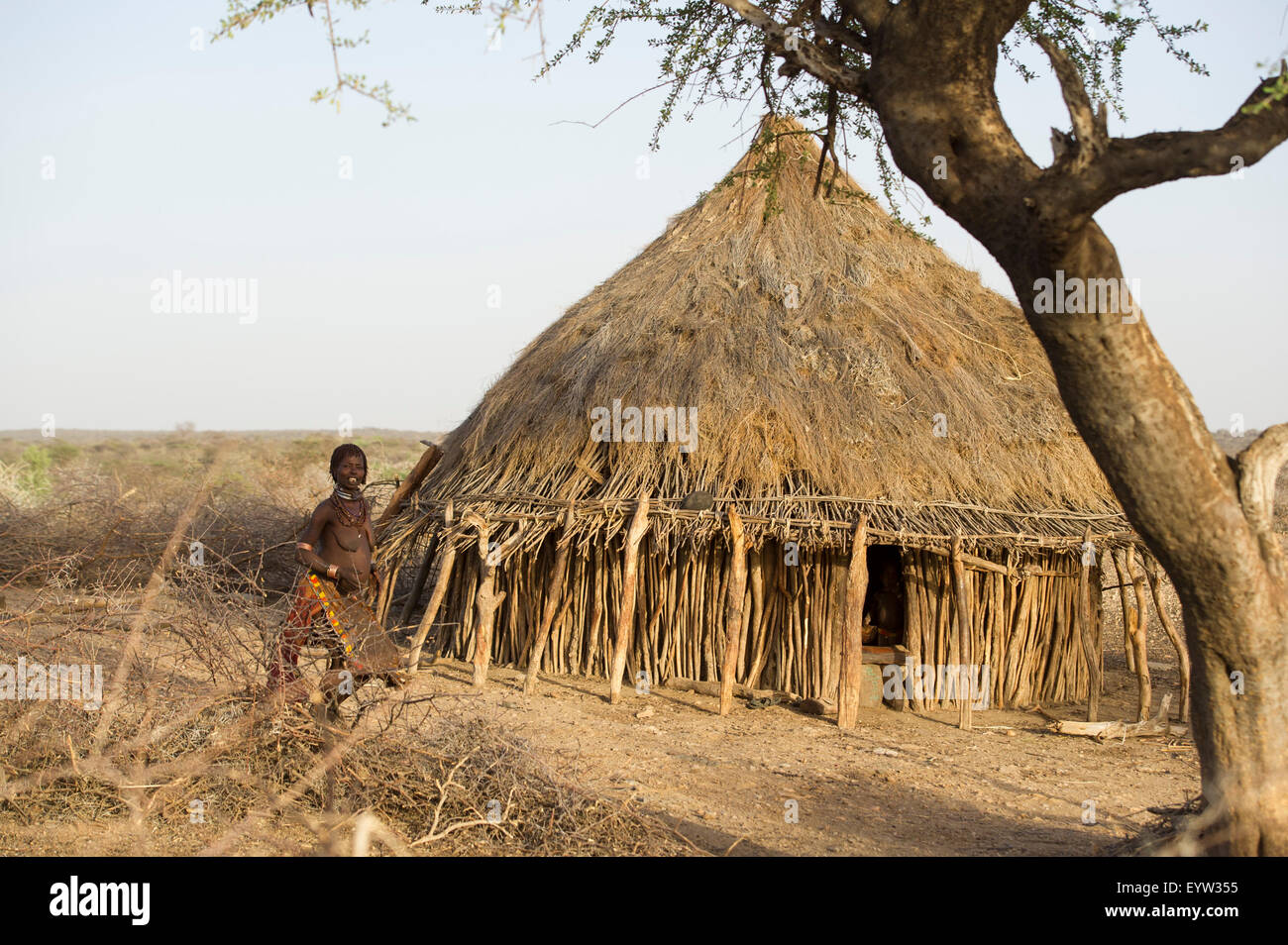 Hamer homestead, Turmi, South Omo Valley, Ethiopia Stock Photo