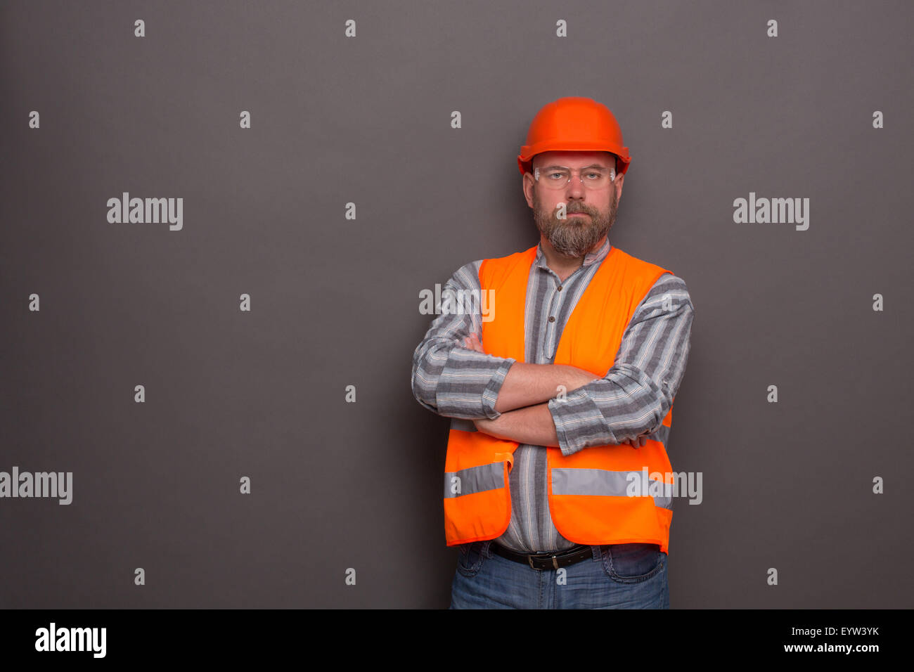 Hipster bearded builder Stock Photo