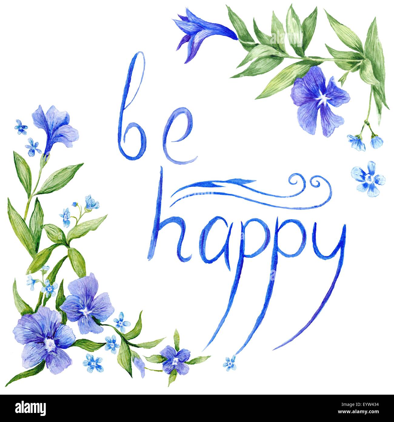 Handpainted with periwinkle flowers for cards and greetings design isolated on white
