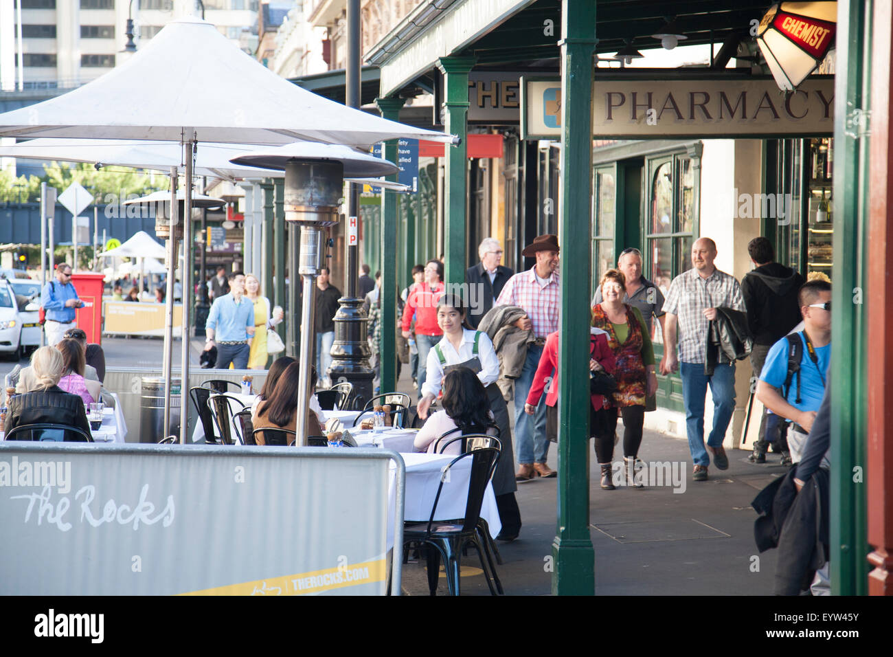 The Rocks area of Sydney city centre, shops and stores on Street