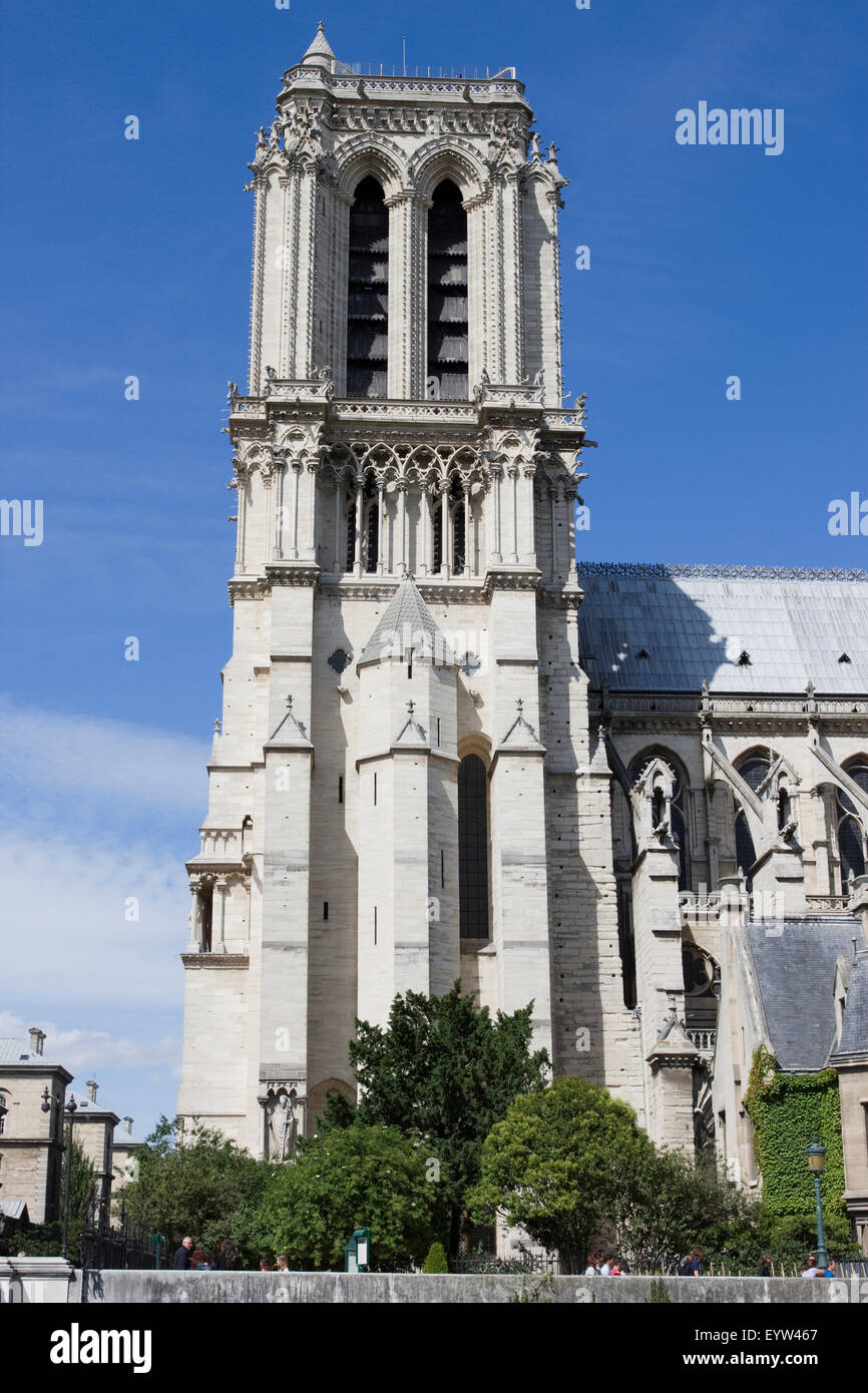 The southern facade of Notre-Dame de Paris. Stock Photo