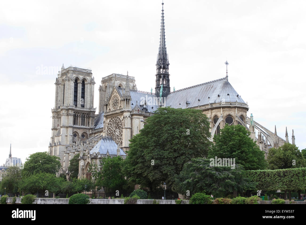 The southern facade of Notre-Dame de Paris. Stock Photo