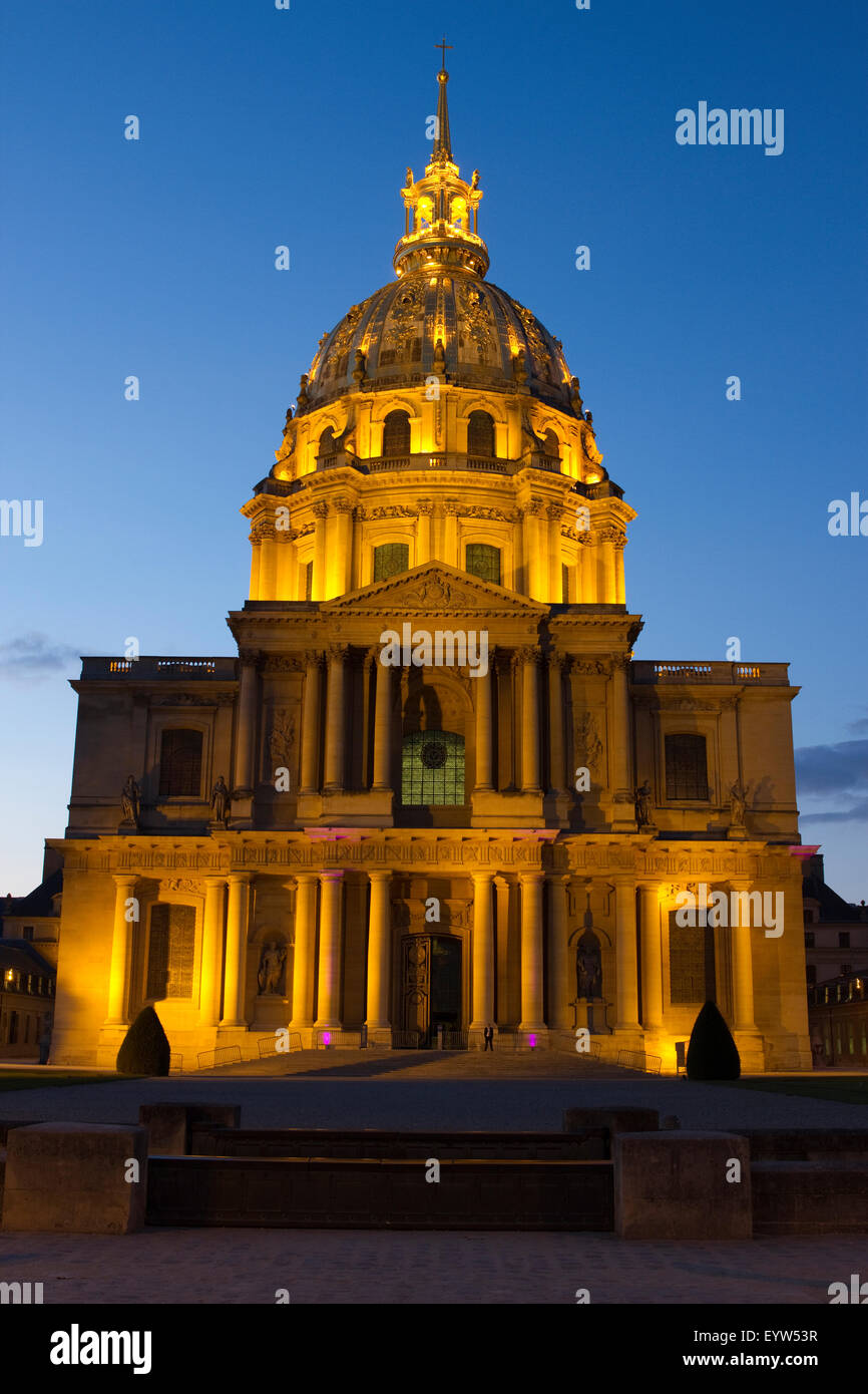 Les Invalides in Paris, France, at Blue Hour. Stock Photo