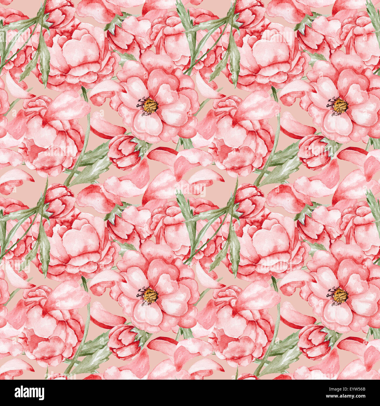 Vintage Large Rose Floral Seamless Pattern Background with Shabby Cottage  Chic Pink Flowers Repeating Design with Words on Old Parchment Paper Stock  Illustration