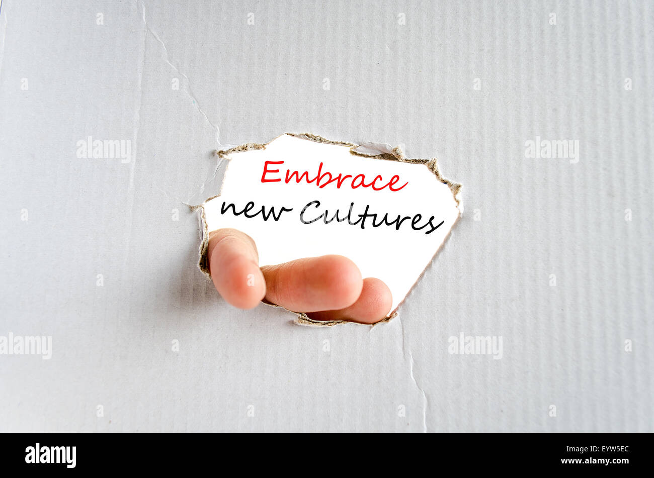 Embrace new cultures text concept isolated over white background Stock Photo