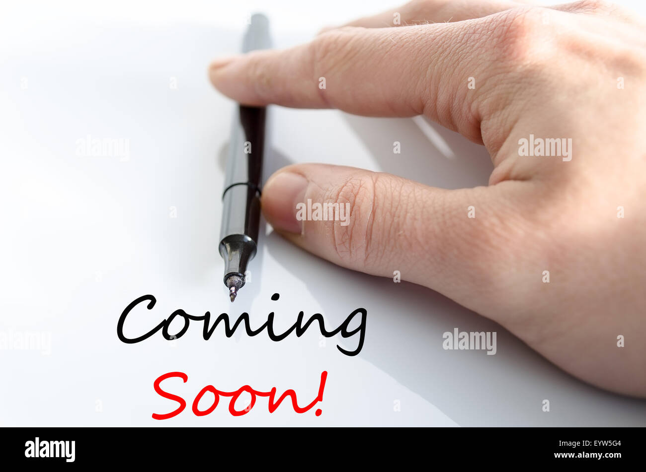 Coming soon text concept isolated over white background Stock Photo