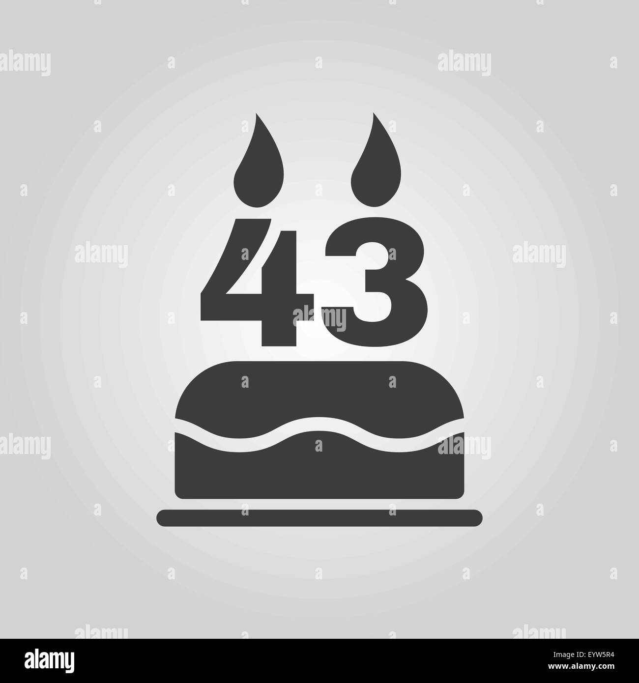 The birthday cake with candles in the form of number 43 icon. Birthday symbol. Flat Stock Vector