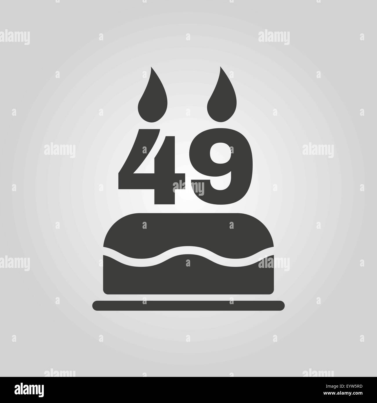 The birthday cake with candles in the form of number 49 icon. Birthday symbol. Flat Stock Vector