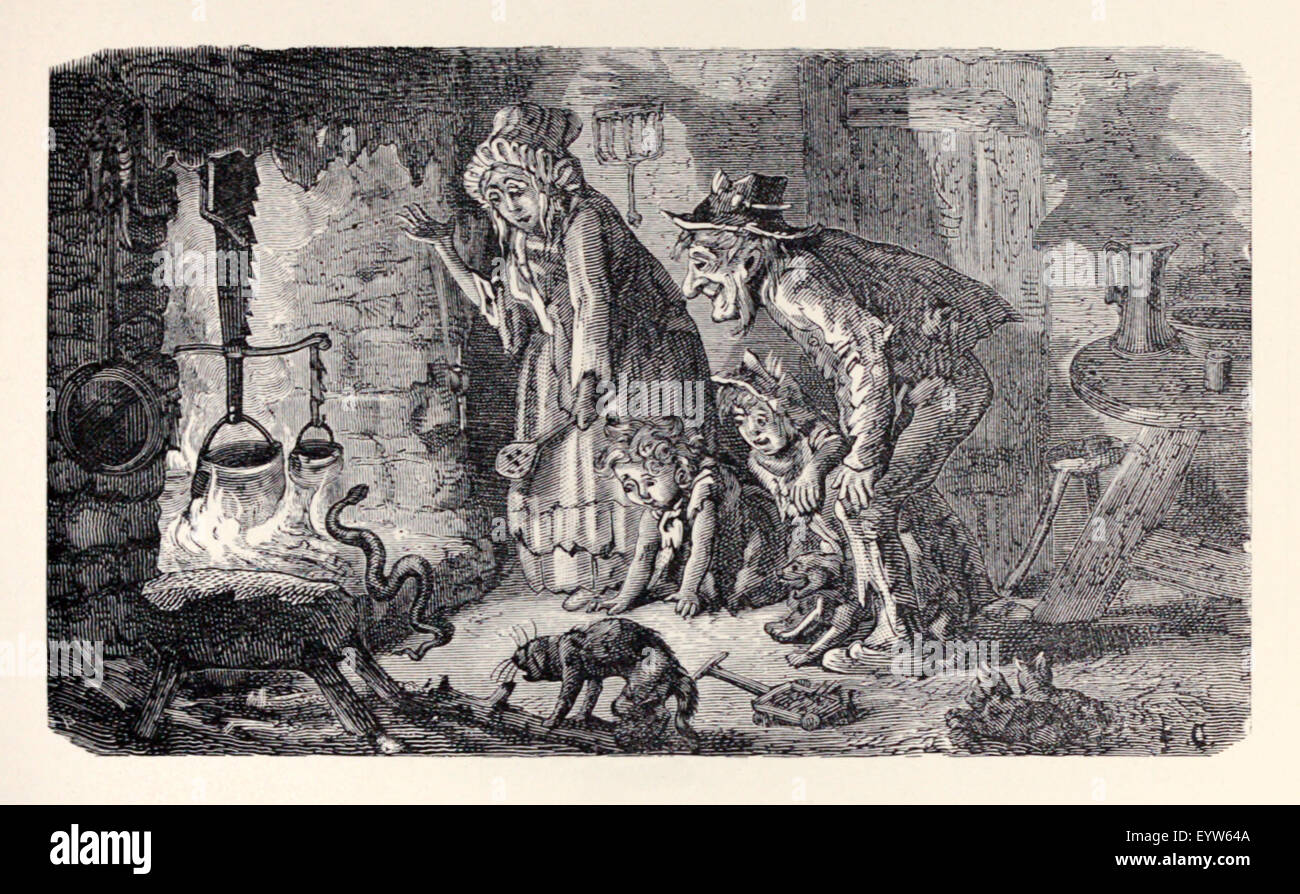 'The Countryman and the Snake' fable by Aesop (circa 600BC). A farmer takes pity on a frozen snake and brings it home. Thawed, the snake reverts to character and bites all. The wicked show no thanks. Illustration by Ernest Grisnet (1844-1907). See description for more information. Stock Photo