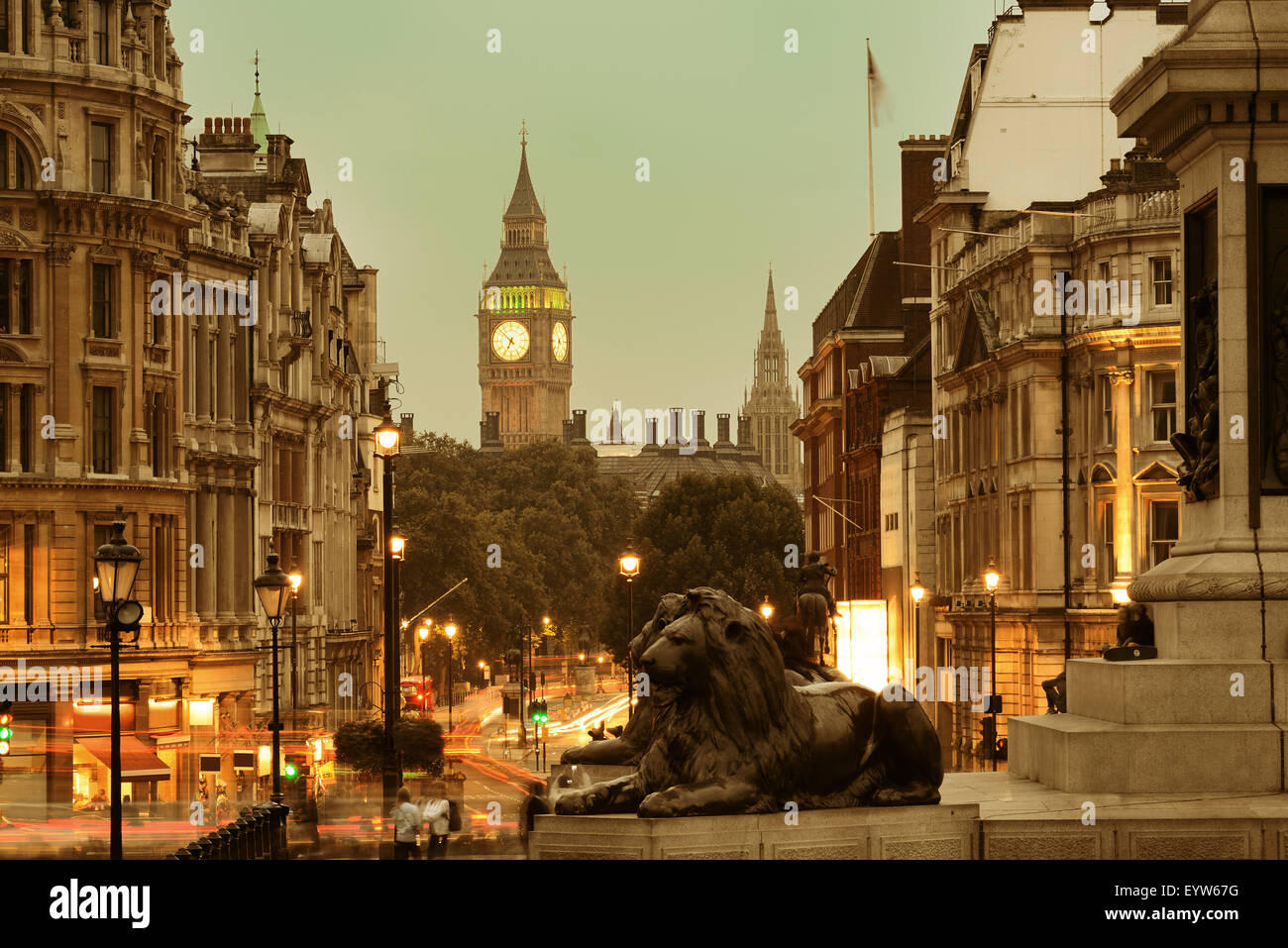 Street view of Trafalgar Square at night in London Stock Photo