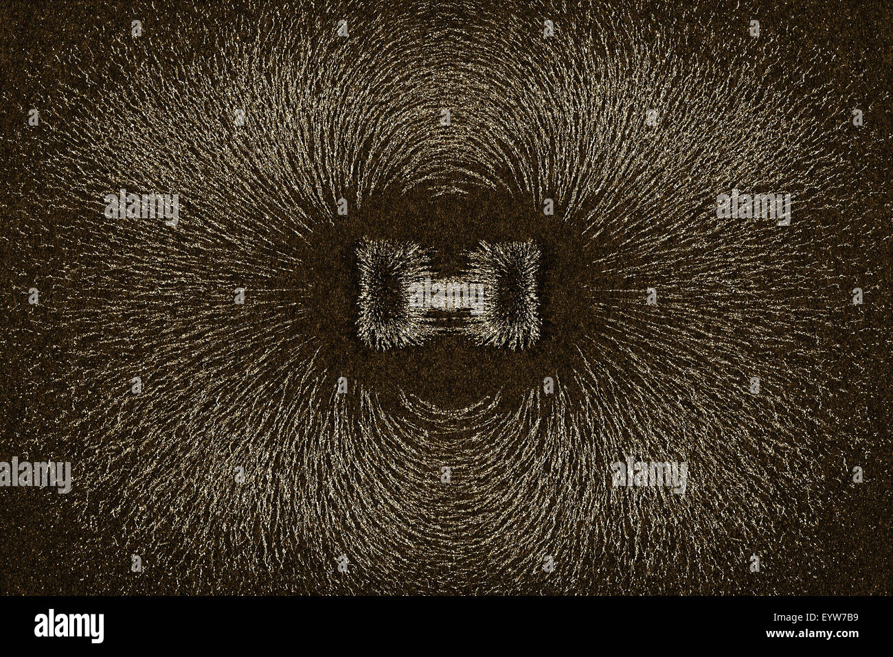Attraction and repulsion iron metal particles align up along the ...