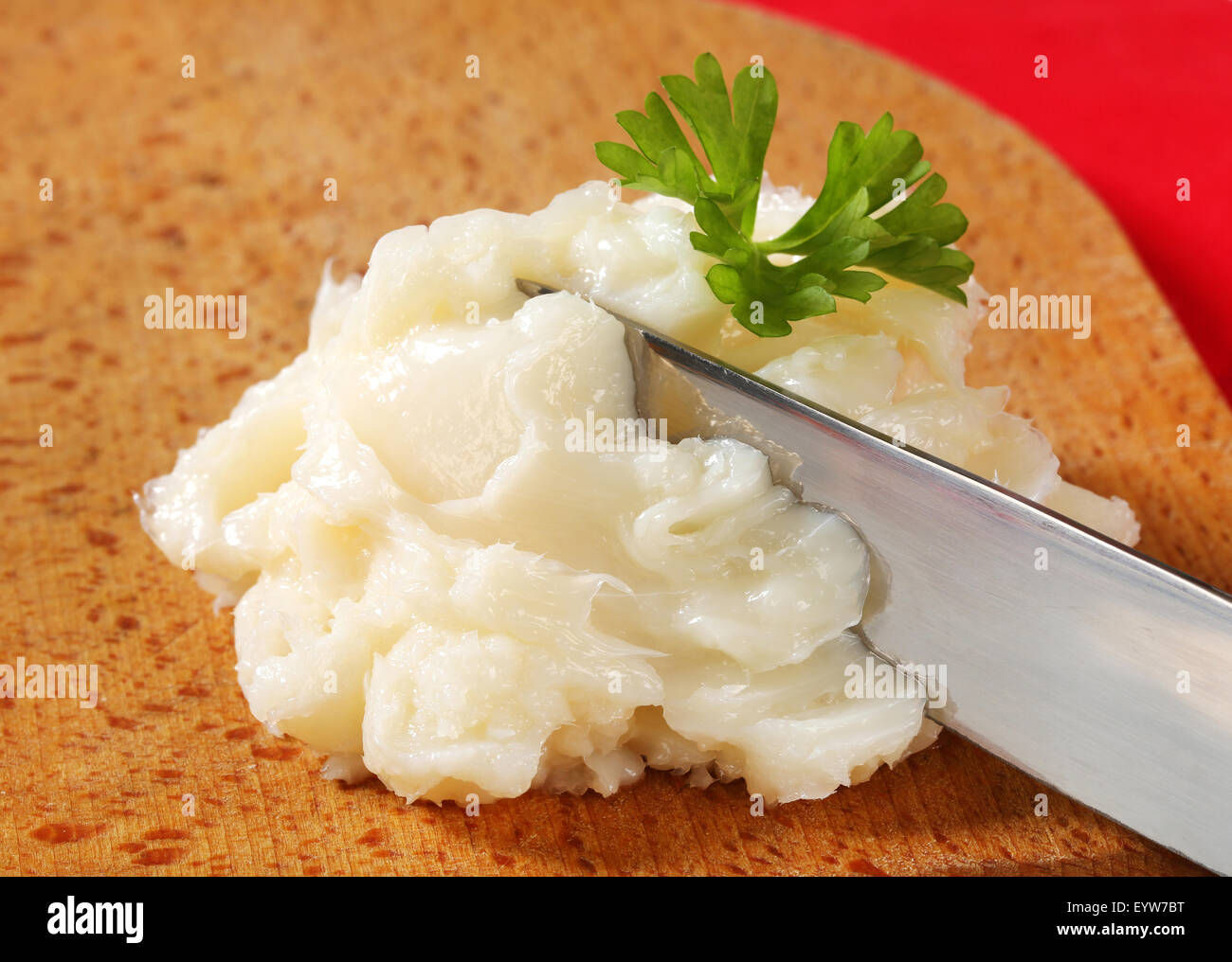 Pork lard spread on cutting board Stock Photo