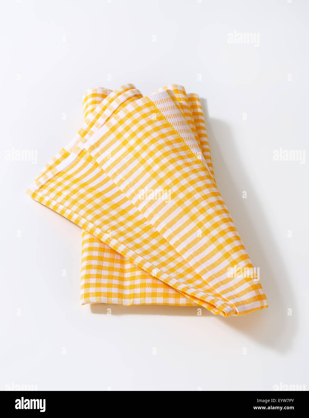 Checked yellow linen tea towel Stock Photo