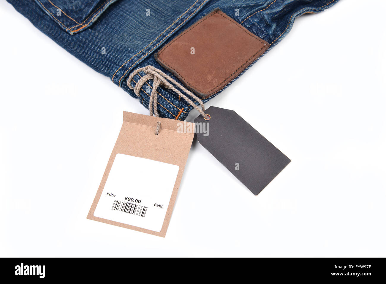 price tag with barcode on jeans textured Stock Photo - Alamy