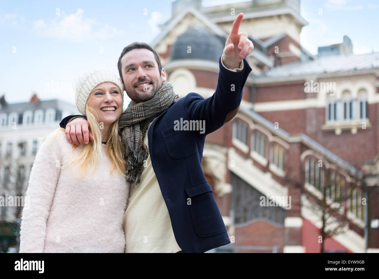 View of a Young attractive couple on holidays in city Stock Photo