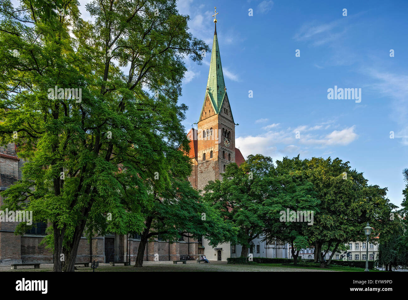 Augsburg Cathedral, High Cathedral of Our Lady, bell tower, Fronhof, Augsburg, Swabia, Bavaria, Germany Stock Photo