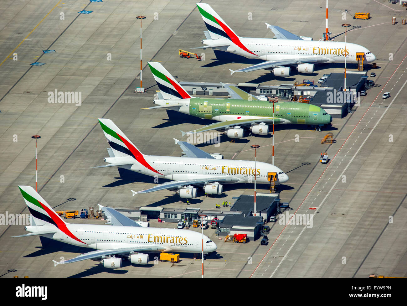Airbus A380 for Emirates before completion on the tarmac, Finkenwerder Airport, Hamburg, Germany Stock Photo
