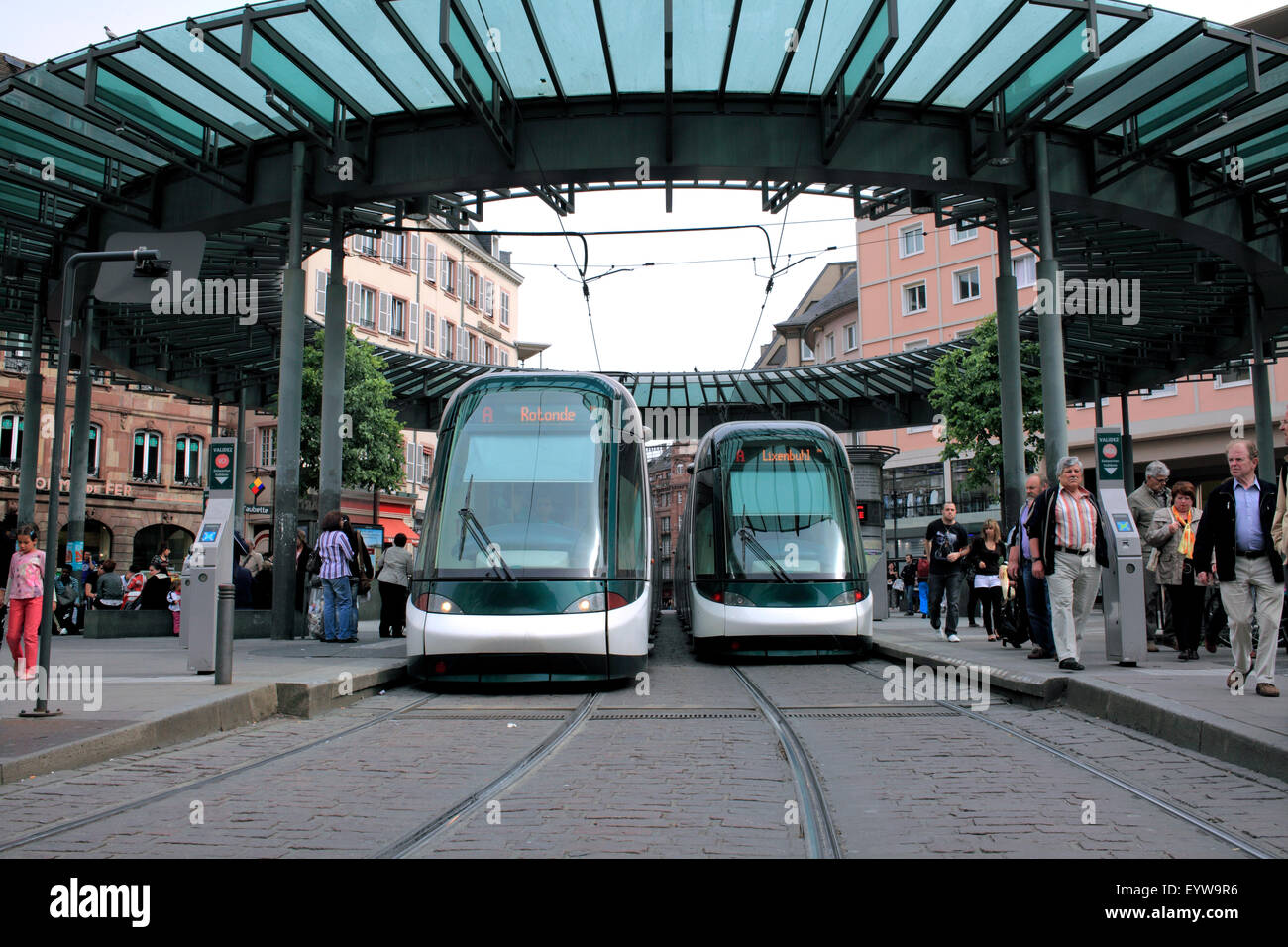 Tram stop in the Place de l'Homme de Fer in the centre of Strasbourg, France. Stock Photo