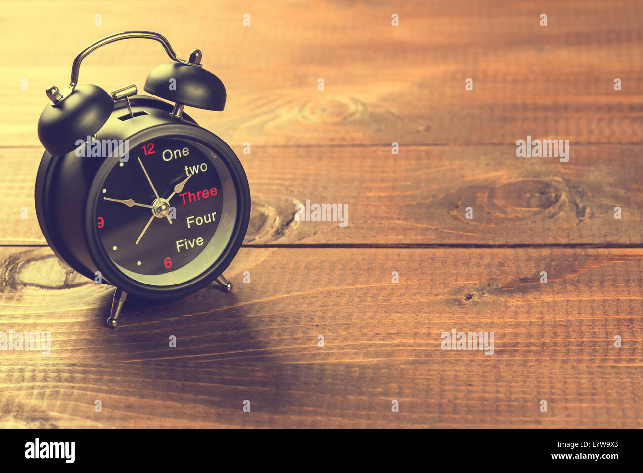 Alarm Clock On Wood Table Stock Photo Alamy