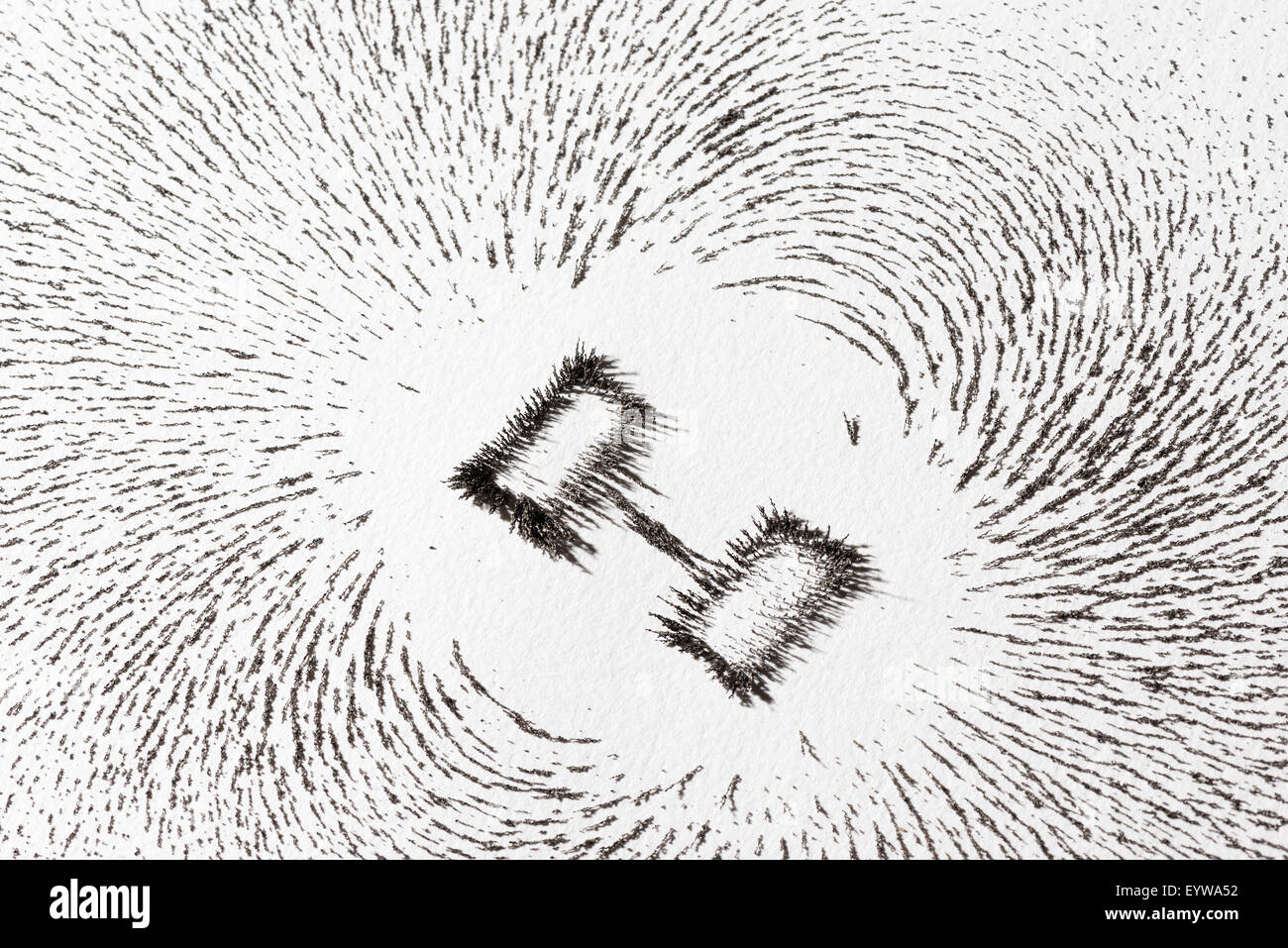 Attraction and repulsion iron metal particles align up along the