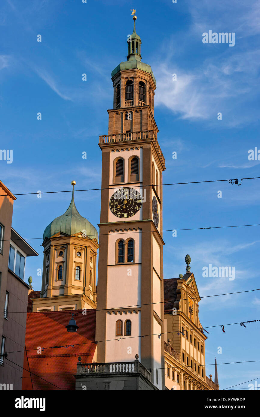 Perlach Tower and City Hall, Augsburg, Swabia, Bavaria, Germany Stock Photo