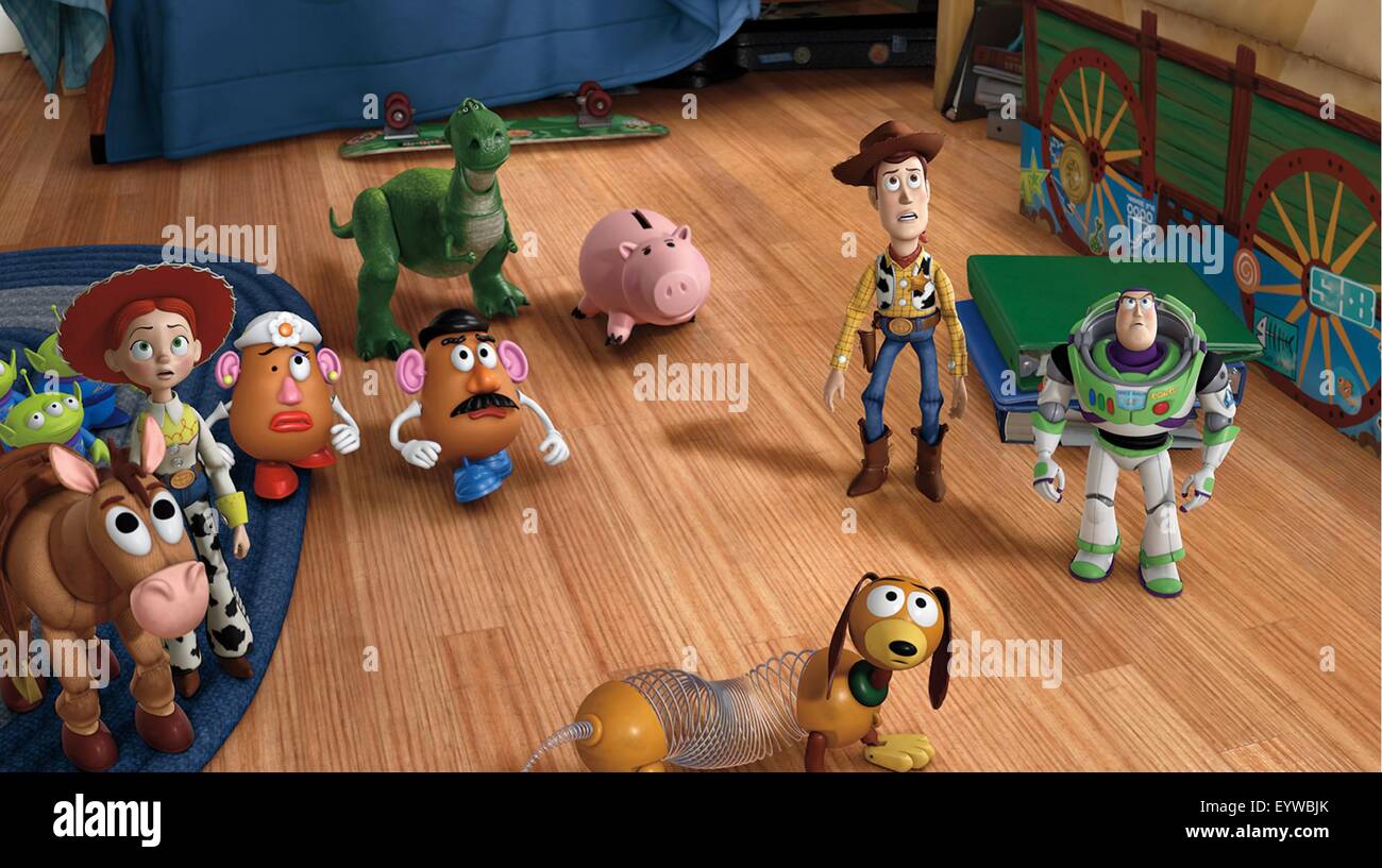 Toy Story 3 ; Year : 2010 USA ; Director : Lee Unkrich ; Animation ; Aliens, Bullseye, Jessie, Mrs. Potato Head, Mr. Potato Head, Rex, Hamm, Slinky Dog, Woody, Buzz Lightyear Stock Photo