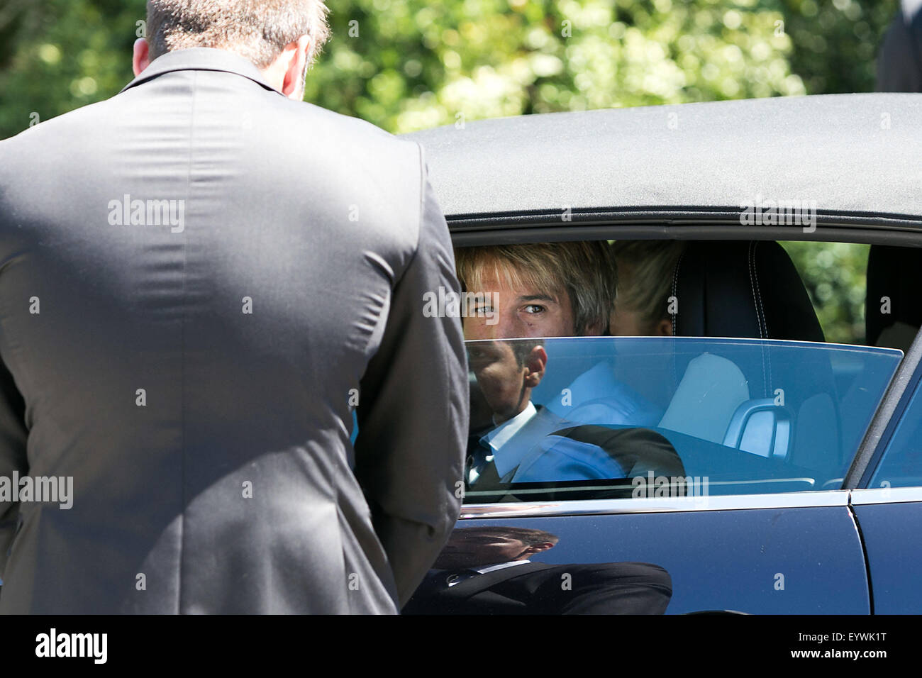 Porto, Portugal. 02nd Aug, 2015. Jorge Mendes Wedding, Glass Water in Serralves Gardens. Guests had as a meeting serralves the gardens, where arrived in private cars or hire to go out to the Church of St. John the Baptist minibus. Fabio Coentrao, Real Madrid player. (Carlos Santos Silva / Global Images) Credit:  Atlantico Press/Alamy Live News Stock Photo