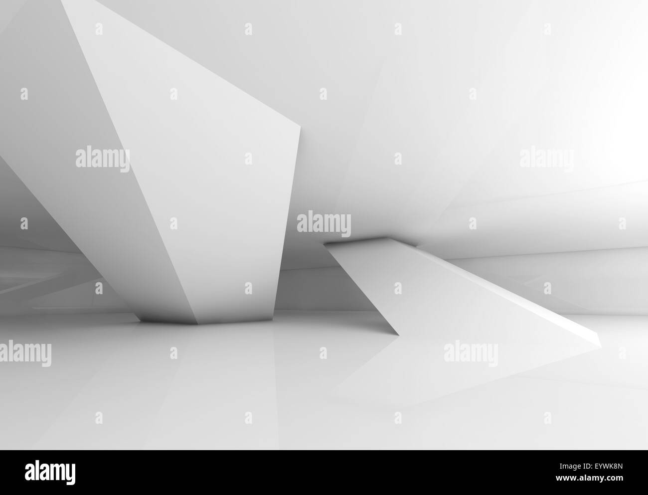 Abstract empty white room interior with inclined columns and soft ...