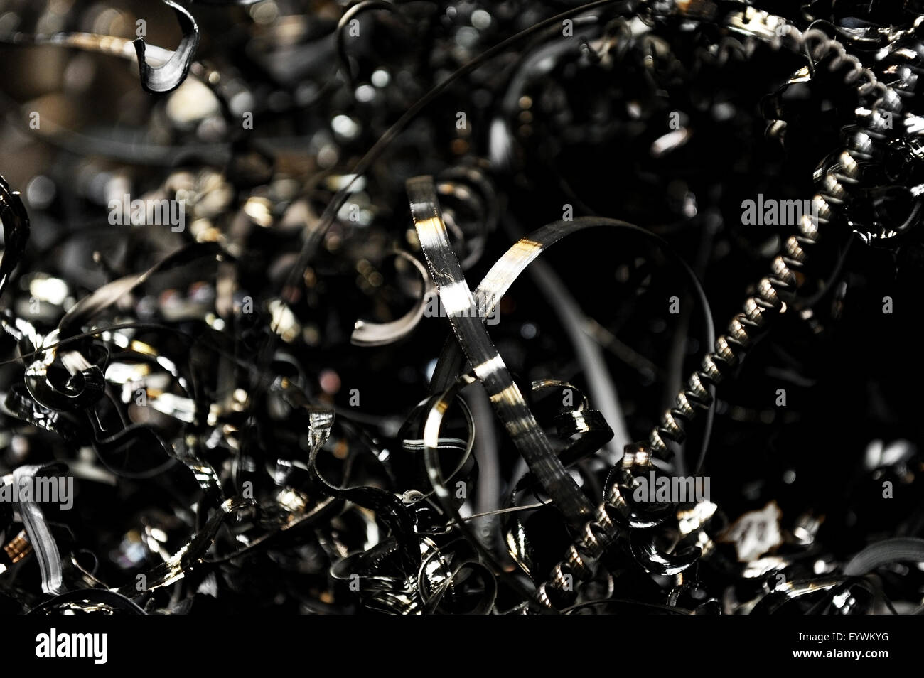 Industrial shot of scrap metal shavings removed by a cutting tool Stock Photo