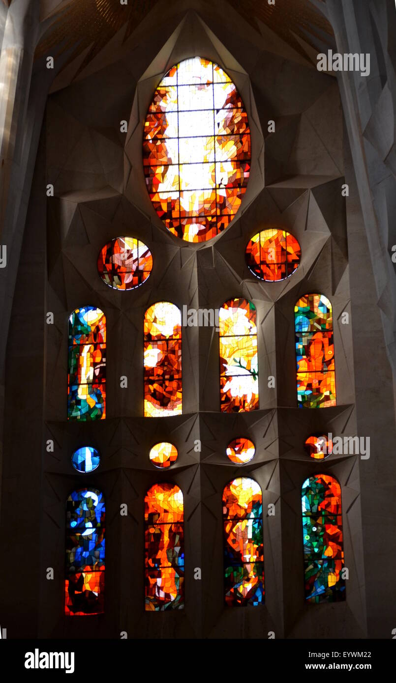 Sagrada Familia, beautiful and majestic interior view on a sunny day in Barcelona Stock Photo