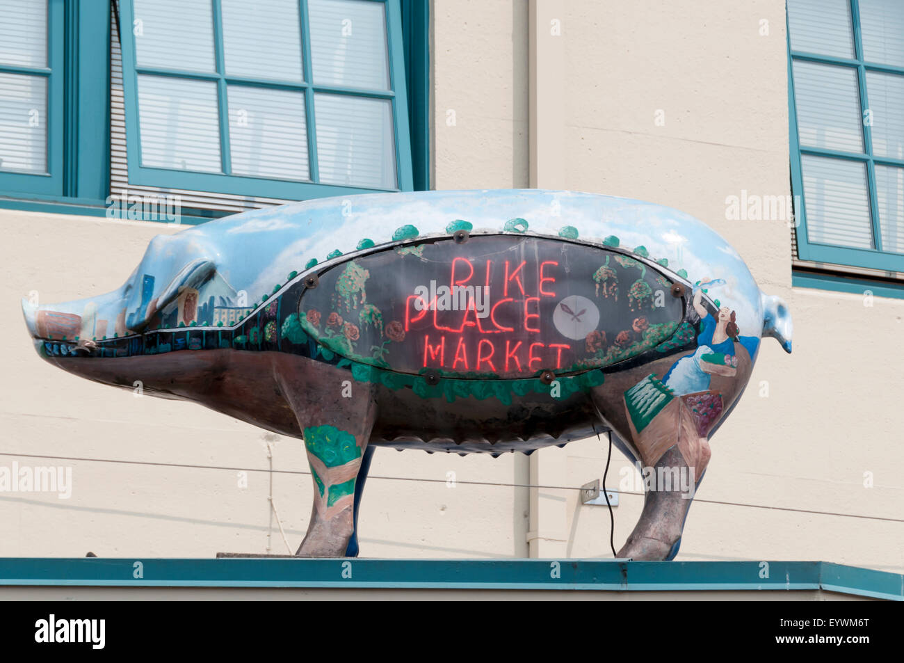 Pig sign for Pike Place Market in Seattle. Stock Photo