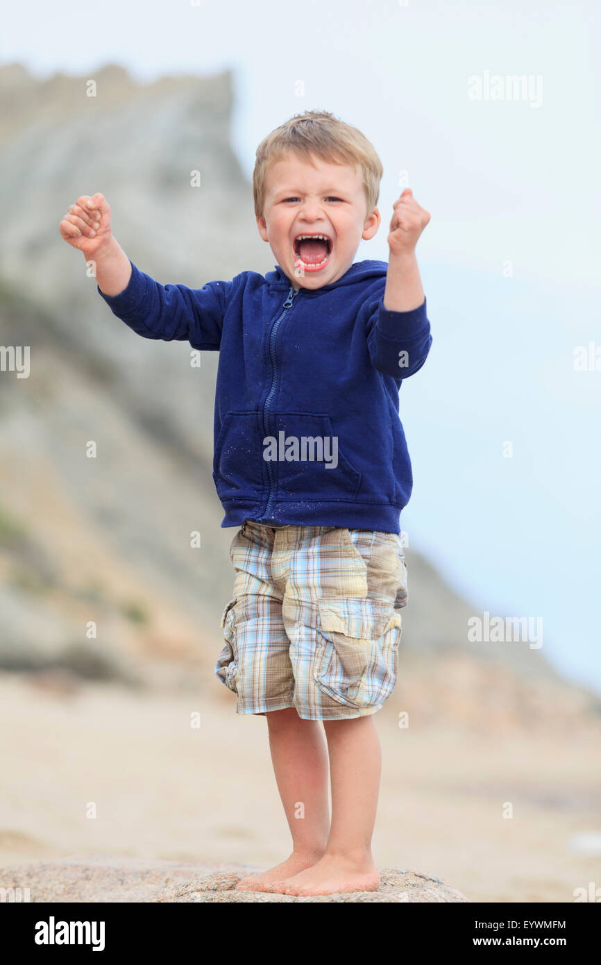 Portrait of a little boy cheering Stock Photo