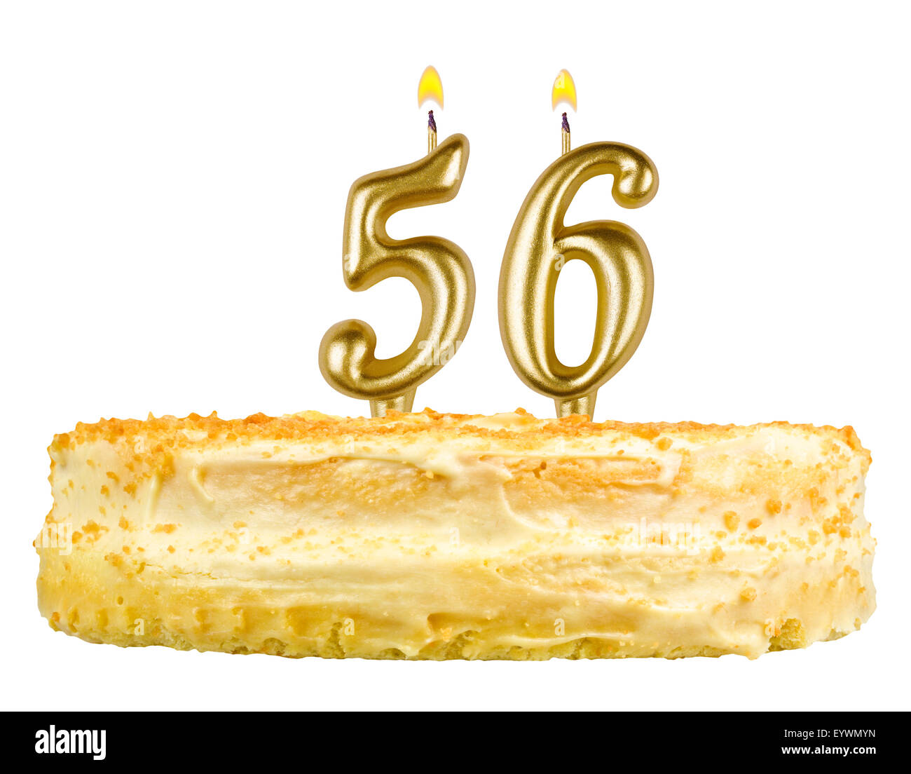 birthday cake with candles number fifty six isolated on white ...