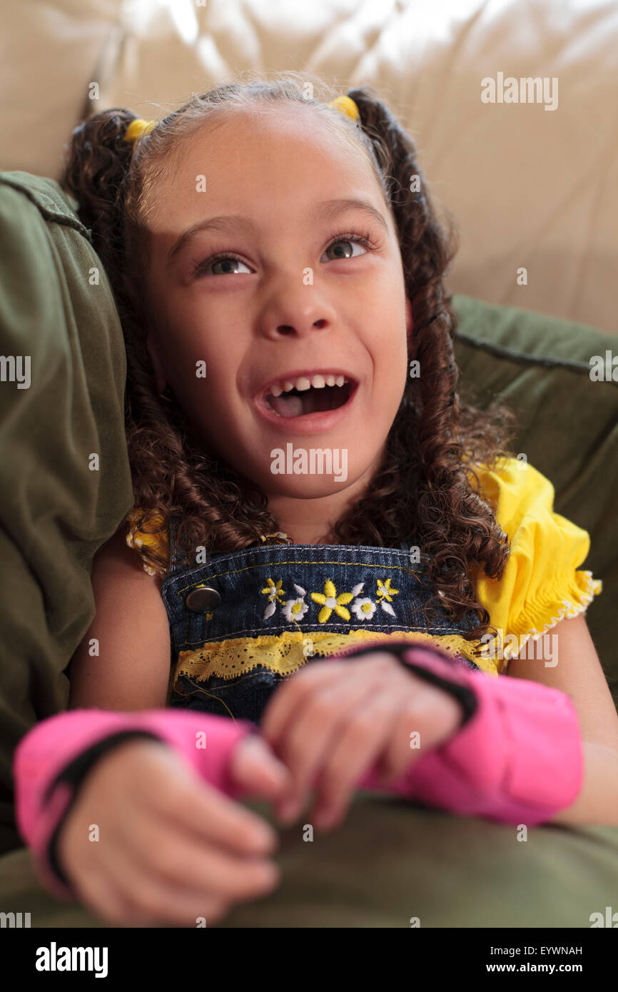 Little girl with Cerebral Palsy smiling Stock Photo