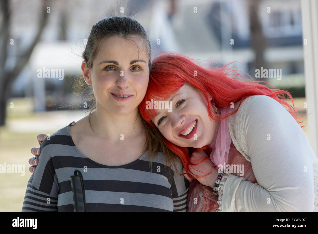 Two young women with visual impairments Stock Photo